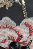Black Flower Jacquard Notched Kavajslag Män Kavaj