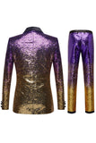 Paljetter Lila 2-Delade Slim Fit Notched Lapel Kostym Herr