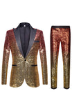 Paljetter Lila 2-Delade Slim Fit Notched Lapel Kostym Herr