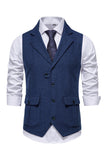 Enkelknäppt Lapel Navy herrdräkt väst