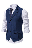 Enkelknäppt Lapel Navy herrdräkt väst