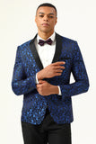 En knapp blå sjal Lapel Jacquard Herrbal kavaj