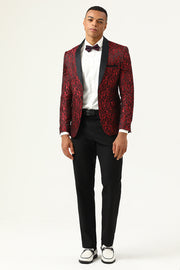 En knapp röd sjal Lapel Jacquard Herrbal kavaj