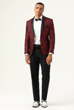 En knapp röd sjal Lapel Jacquard Herrbal kavaj