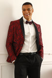 En knapp röd sjal Lapel Jacquard Herrbal kavaj