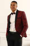 En knapp röd sjal Lapel Jacquard Herrbal kavaj