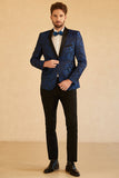 Röd Sjal Lapel Jacquard En Knapp Herrbal Kavaj