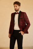 Röd Sjal Lapel Jacquard En Knapp Herrbal Kavaj