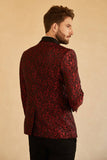Röd Sjal Lapel Jacquard En Knapp Herrbal Kavaj