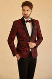 Röd Sjal Lapel Jacquard En Knapp Herrbal Kavaj