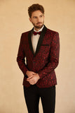Blå Sjal Lapel Jacquard En Knapp Mäns Bal Kavaj