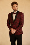 Röd Sjal Lapel Jacquard En Knapp Herrbal Kavaj