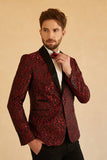 Röd Sjal Lapel Jacquard En Knapp Herrbal Kavaj