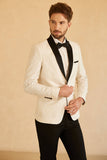 Blå Sjal Lapel Jacquard En Knapp Herrbal Kavaj