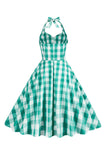 Rosa Grimma Plaid Vintage Klänning med Rosett