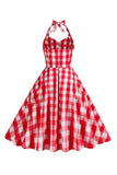 Rosa Grimma Plaid Vintage Klänning med Rosett