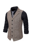 Brun Tweed Enkelknäppt Hakad Kappa Kostymväst Herr