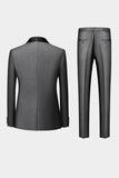 Grå Sjal Lapel 3 Stycken Kostym Herr