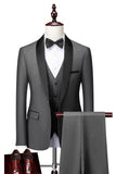 Grå Sjal Lapel 3 Stycken Kostym Herr