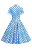 Hepburn Style Polka Dots Vintage Klänning med korta ärmar