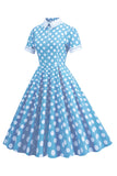 Hepburn Style Polka Dots Vintage Klänning med korta ärmar