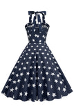 Halterneck Marinblå Vintage Klänning
