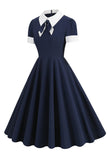 Marin Juvelhals 1950-Tals Klänning med Bowknot