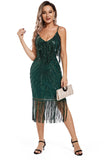 Rouge Fransar Spaghetti Straps 1920-talet Gatsby Klänning