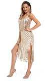 Rouge Fransar Spaghetti Straps 1920-talet Gatsby Klänning