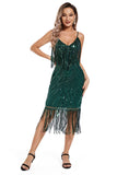 Rouge Fransar Spaghetti Straps 1920-talet Gatsby Klänning