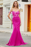 Fuchsia Mermaid Off The Shoulder Lång Balklänning med paljetter