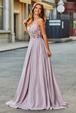 Glittrande A-linje Spaghetti Straps Blush Prom Klänning med Beading