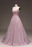 Glitter Spaghetti Straps Blush A-linje Korsett Balklänning med Beading
