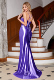 Fantastisk Royal Blue Mermaid Spaghetti Straps Korsett Prom Klänning med Split Front