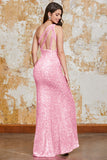 Glitter Svart Sjöjungfru One Shoulder Paljetter Balklänning med slits