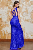 Glitter Svart Sjöjungfru One Shoulder Paljetter Balklänning med slits