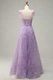 Ljusgrön A-linje lång balklänning med broderi