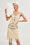 Svart Gatsby 1920-tals Flapper Klänning med Paljetter och Fransar