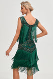 Svart Gatsby 1920-tals Flapper Klänning med Paljetter och Fransar