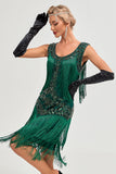 Svart Gatsby 1920-tals Flapper Klänning med Paljetter och Fransar