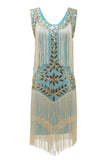 Svart Gatsby 1920-tals Flapper Klänning med Paljetter och Fransar