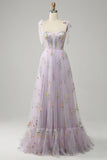 Lilac Broderi Korsett Lång Balklänning