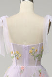 Lilac Broderi Korsett Lång Balklänning