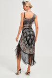 Svart Spaghetti Straps Gatsby Fringed Flapper Klänning