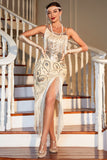 Champagne Spaghettiband Gatsby Fringed Flapper Klänning