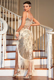 Champagne Spaghettiband Gatsby Fringed Flapper Klänning