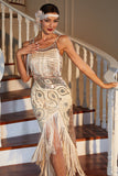 Champagne Spaghettiband Gatsby Fringed Flapper Klänning