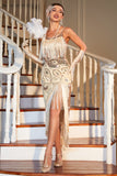 Champagne Spaghettiband Gatsby Fringed Flapper Klänning