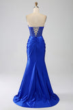Mermaid Axelbandslös Royal Blue Corset Balklänning med Beading