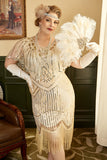 Aprikos Paljetter Fransar Plus Size 1920-Tals Gatsby Klänning Med 20-Talets Tillbehör Set